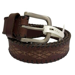Lucky Brand Men's Size 38 Dark Brown Genuine‎ Leather Embossed Lace Up Belt NWT